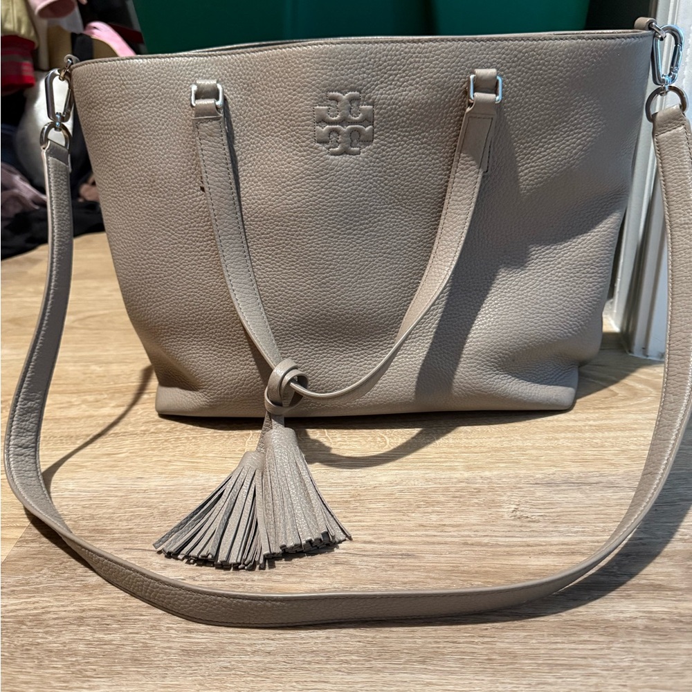 Tory Burch Gray Leather Tote Bag